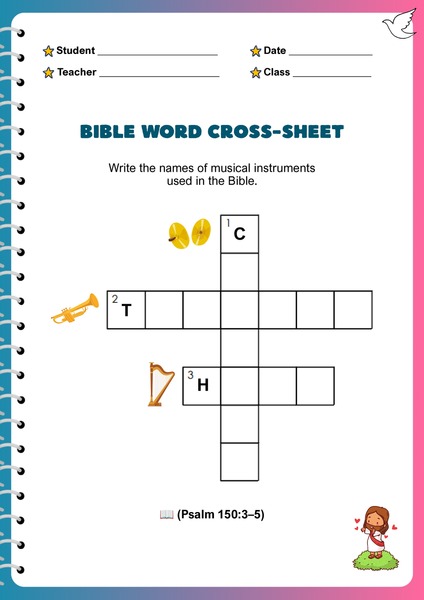 Bible Crossword Activities - Musical Instruments