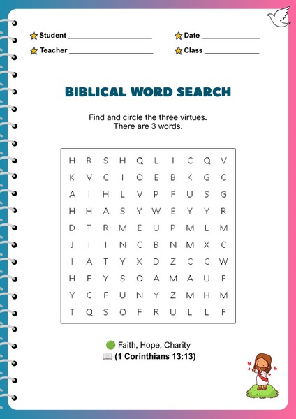 Bible Word Search Activities - Faith, Hope, and Charity