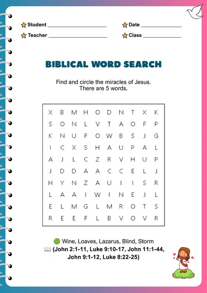 Bible Word Search Activities - Jesus' Miracles