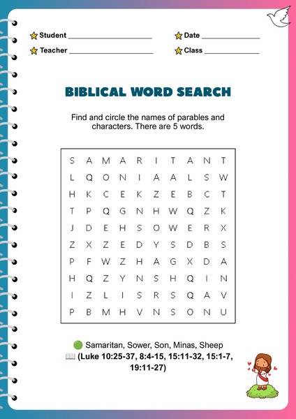 Bible Word Search Activities - Jesus' Parables