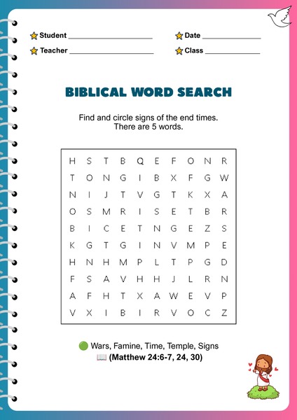 Bible Word Search Activities - Signs of the End Times