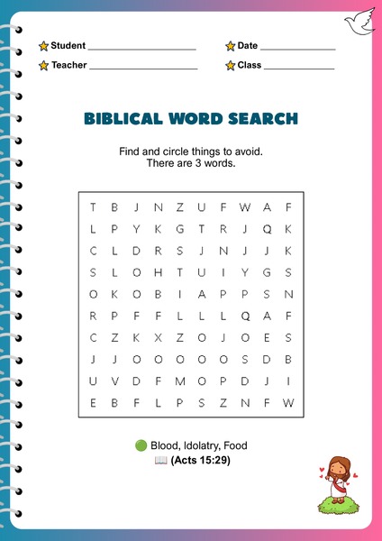Bible Word Search Activities - Things to Avoid