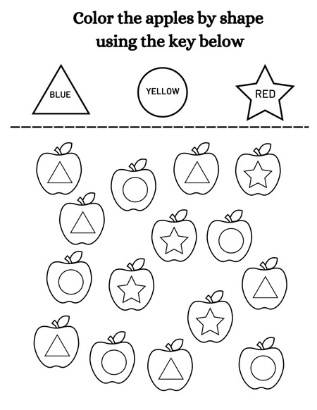 Color the Apples by Shape Using the Key