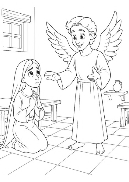 Coloring - Angel and Mary v.2
