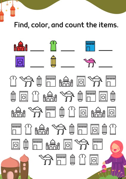 Find, Color, and Count the Items