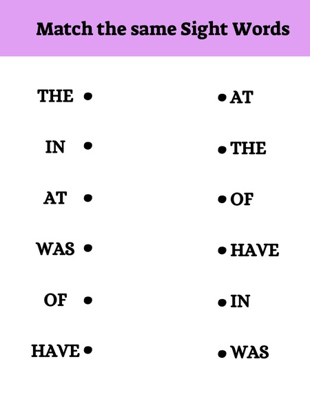 Match the Same Sight Words