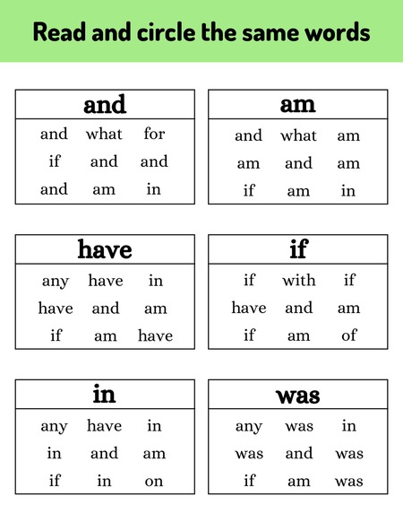 Read and Circle the Same Words