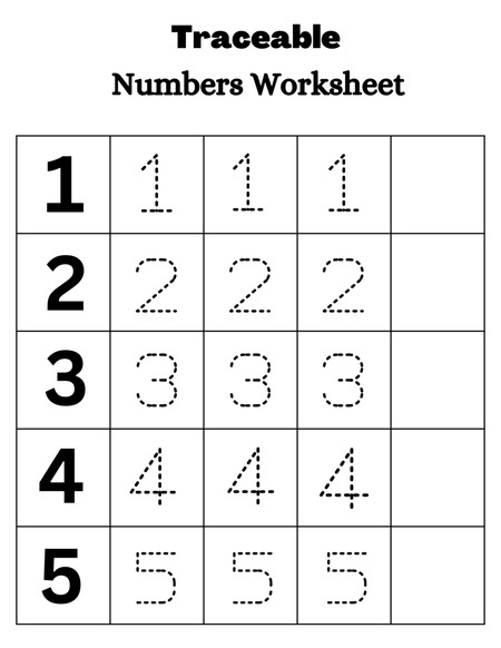 Traceable Numbers Worksheet